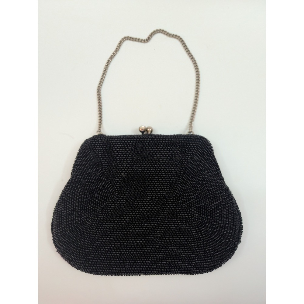 Vtg Richere Black Beaded Evening Purse Hand Made in Japan Rhinestone Clasp - Picture 4 of 17